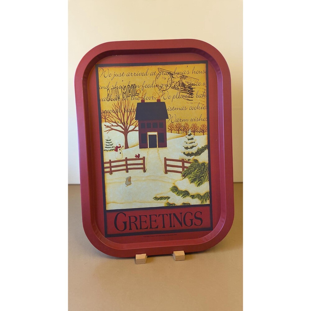 Primitive Christmas Metal Tin Serving Tray - Snowman & Winter House Decor